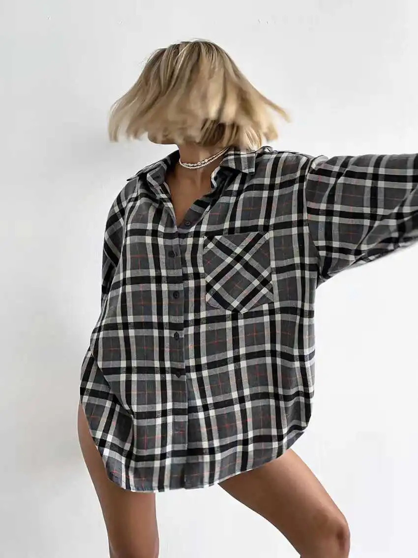 ay منقوشة فضفاضة irt خمر تصميم طية صدر السترة Neline طويلة Sve المرأة الربيع Faion عارضة irt #1