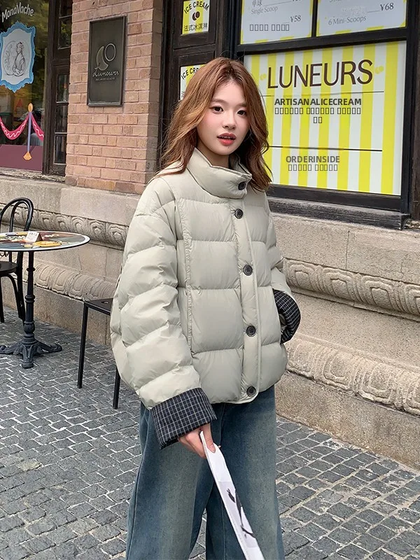 

Утепленная женская зимняя куртка свободного кроя с пуховым наполнителем, в стиле пэчворк, с узором в клетку, теплая, повседневная