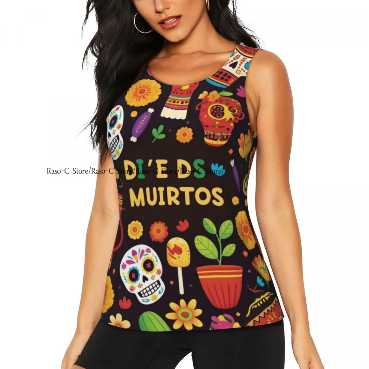 Women Sport tank Tops Loose Yoga Tops Quick Dry Workout Sport Tops Day Of The Dead Dia De Los Muertos Pattern Yoga Shirt