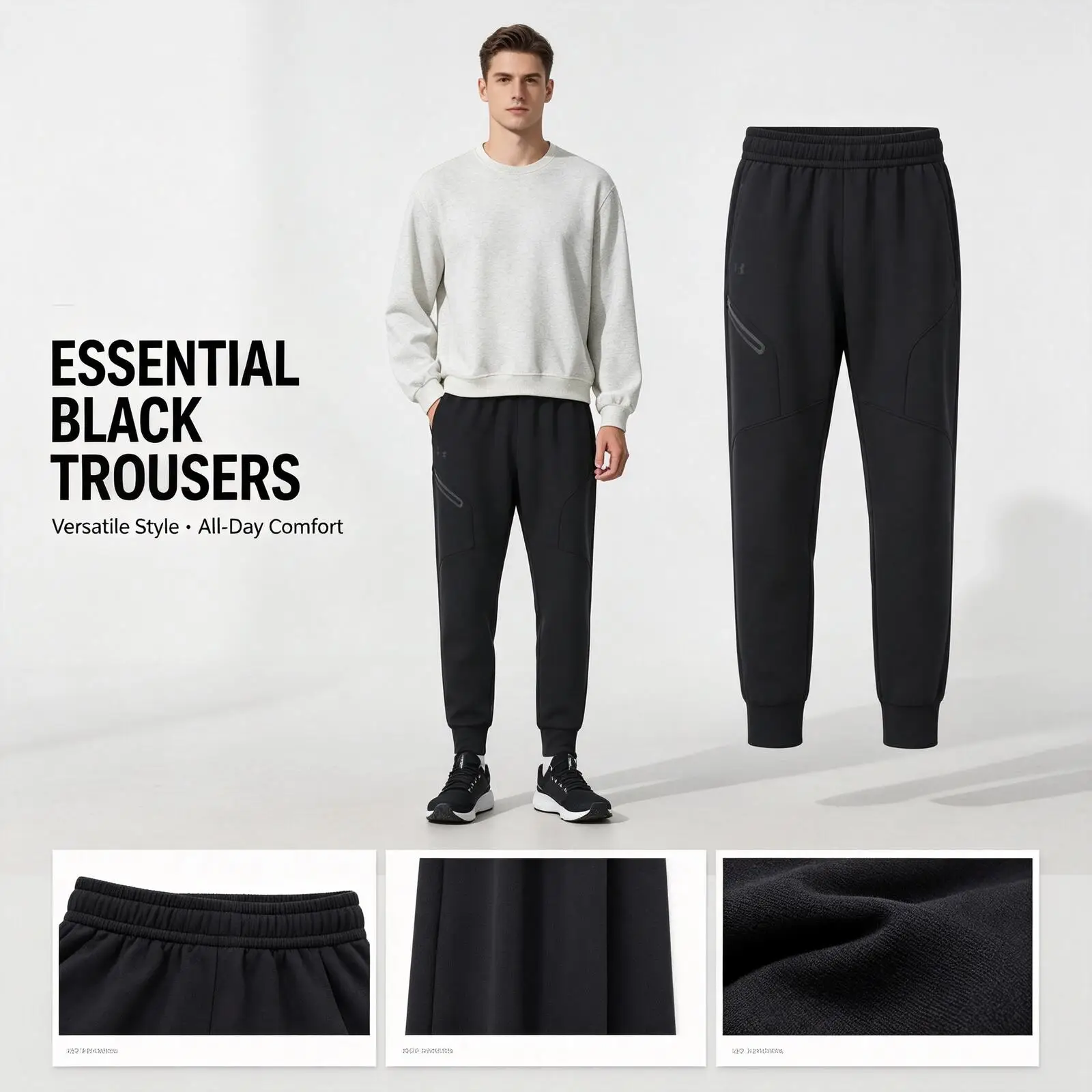 Under Armour Black Slim Straight Pants for Women Men Smooth Fabric Casual Trousers Versatile Business Daily Wear 1379808-001