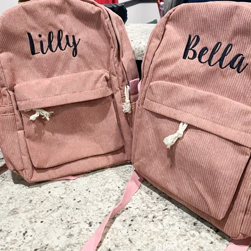 Embroidered Name Corduroy Backpack Women's Bag Customized Autumn and Winter New Simple Large Capacity Casual Backpack Girls Gift
