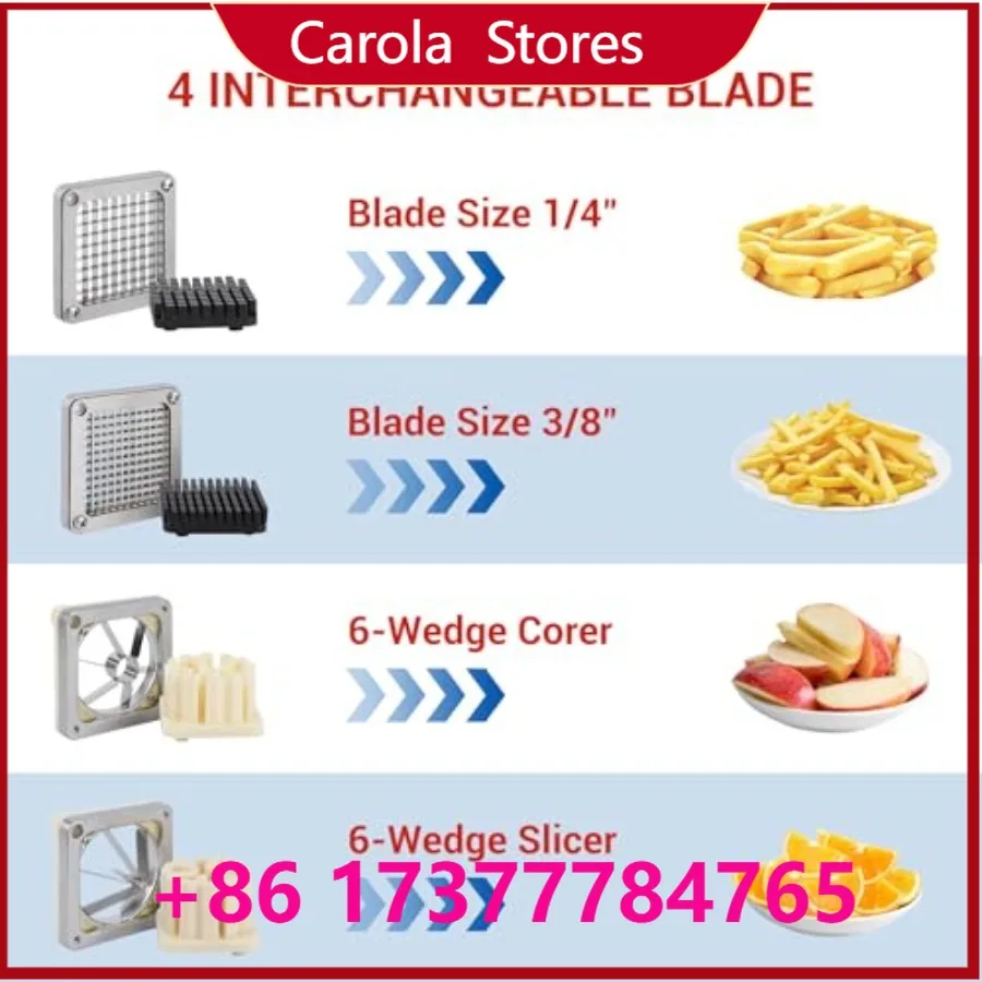 Commercial French Fry Cutter Vegetable Fruit Chopper with 4 Replacement Blades Stainless Steel for Potato Carrot Tomato Slicing