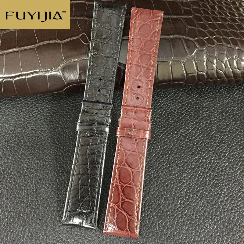 FUYIJIA Men 16MM~22MM Double-Sided Nile Crocodile Skin Watchband Master Handmade Custom Brand Watch Strap Genuine Crocodile Belt