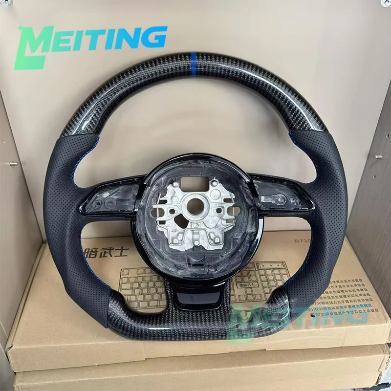 Carbon fiber steering wheel modified in blue style suitable for Audi C7 model