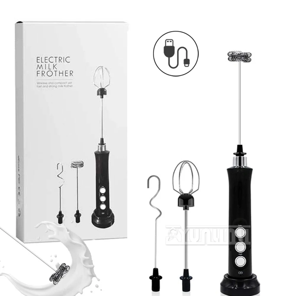 Espumador de leche eléctrico de acero inoxidable, batidor inalámbrico de mano de café, mezclador de leche portátil