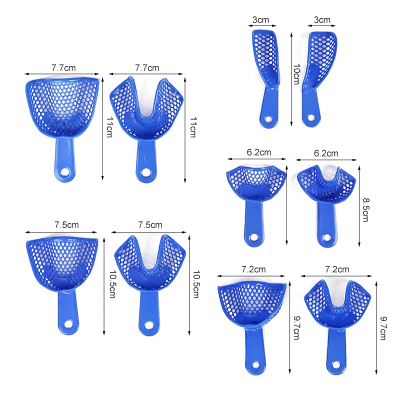 10pcs/Set Dental Impressions Tray Disposable Blue Plastic-Steel Teeth Holders  Denture Model Materials Dentistry Lab Supply