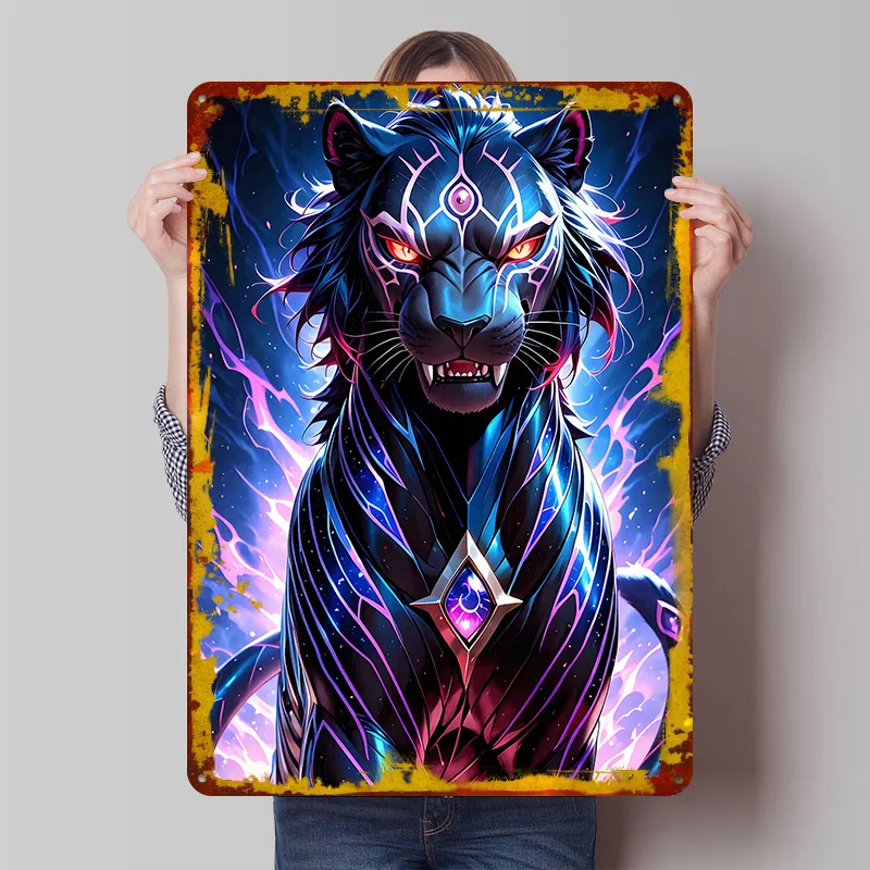 Mystical Panther With Glowing Markings Tinplate Poster Customized Wall Art Vintage Retro Metal Signs for House Decor Coffee Bar