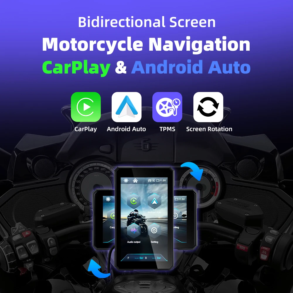 KEBIDUMEI 5 inch Rotational Motorcycle Wireless CarPlay Android Auto Display Screen HD GPS Navigation Monitor Waterproof