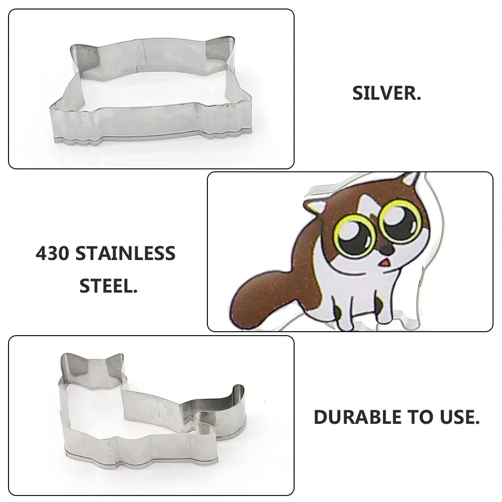 1Set Biscuit Mold 430 Stainless Steel Cat Shape Baking Mold Protective Crimping Easy Clean Silver Fruit Cutter