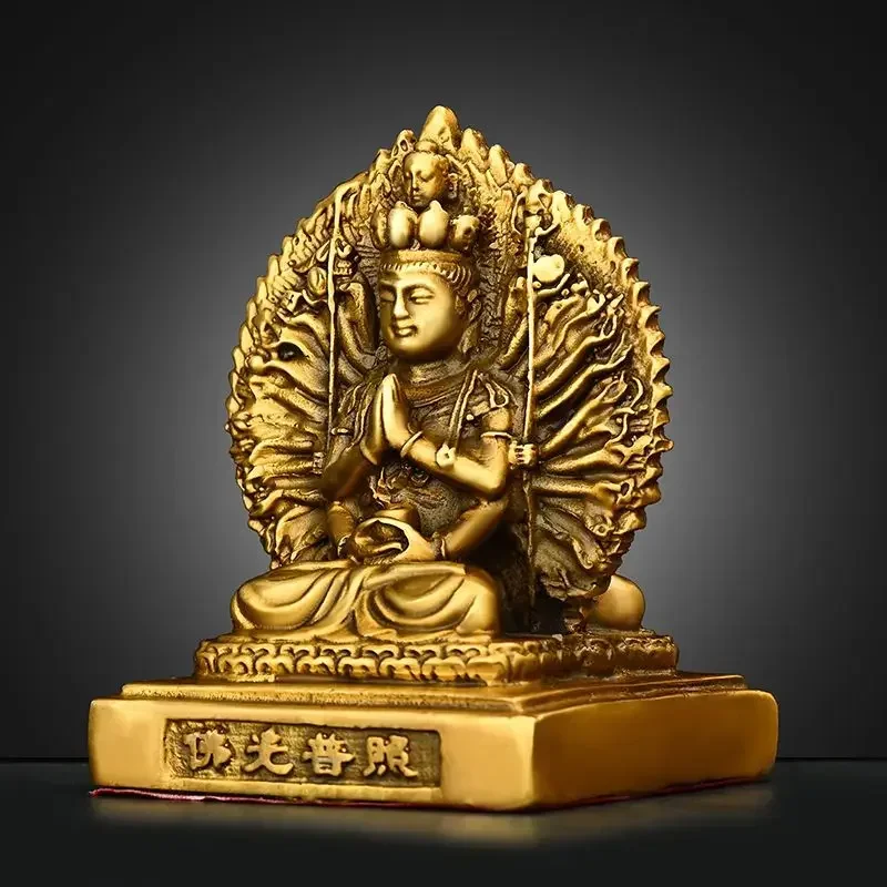 Copper Car Ornaments Double-sided Holy Buddha Thousand Hands Guanyin Home Store Buddha Statue Car Decor