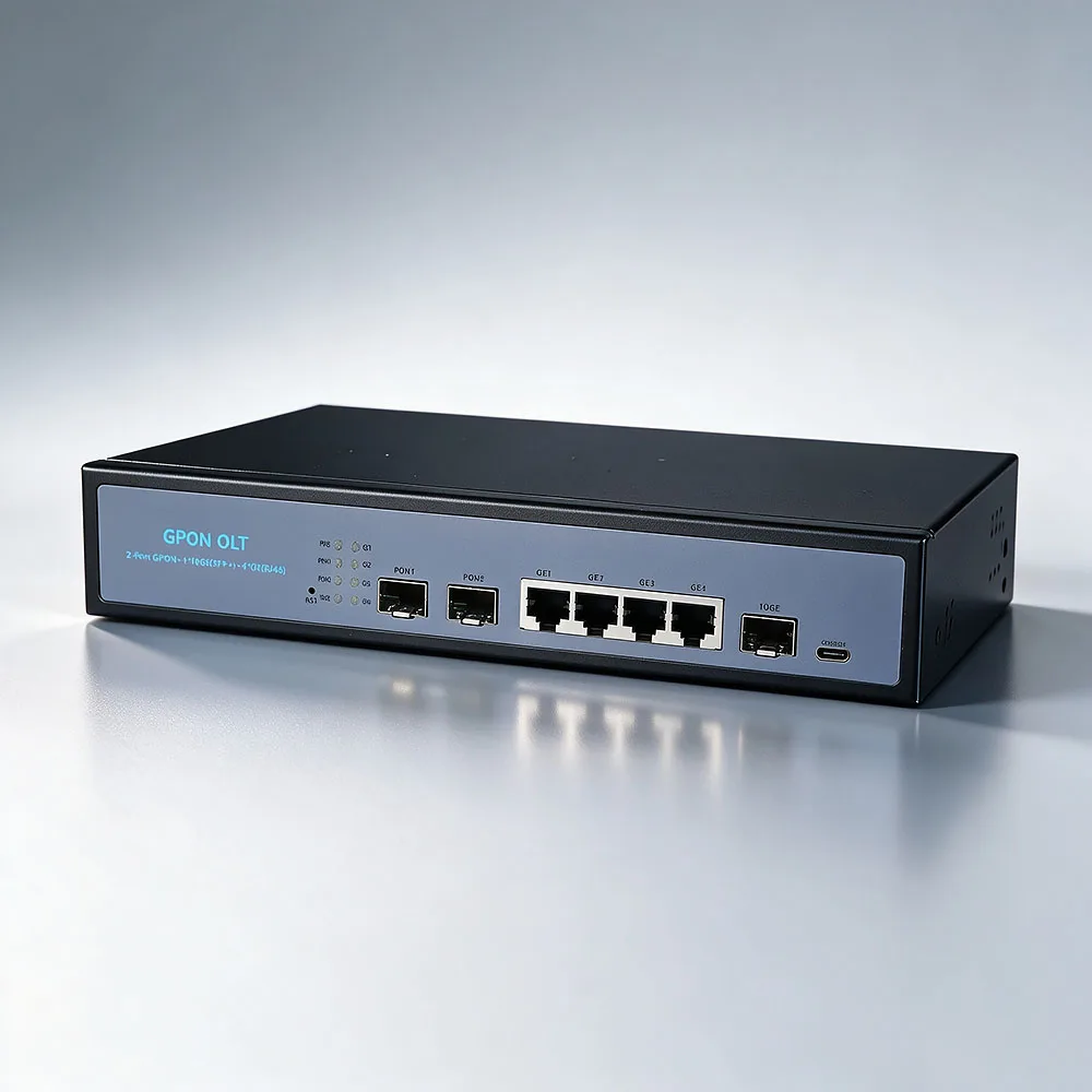 AC 100~240V 2 Port OLT Mini Gpon Fiber Optic Equipment 2 PON Mini GPON OLT with C++ 9dB SFP