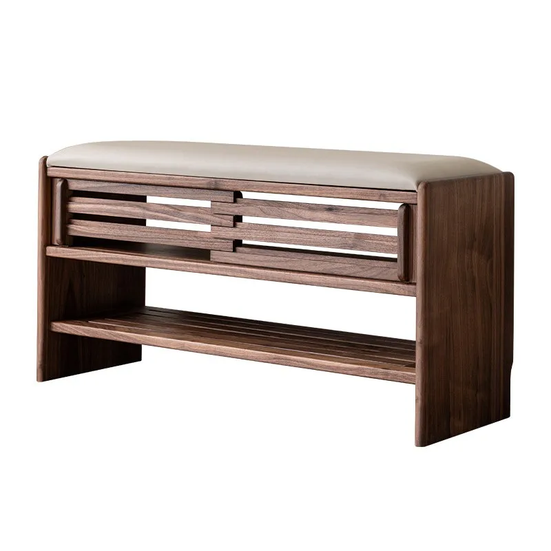Home Solid wood shoe changing stool at the door of the home Nordic black walnut enters the door, shoe rack can sit, shoe stool e