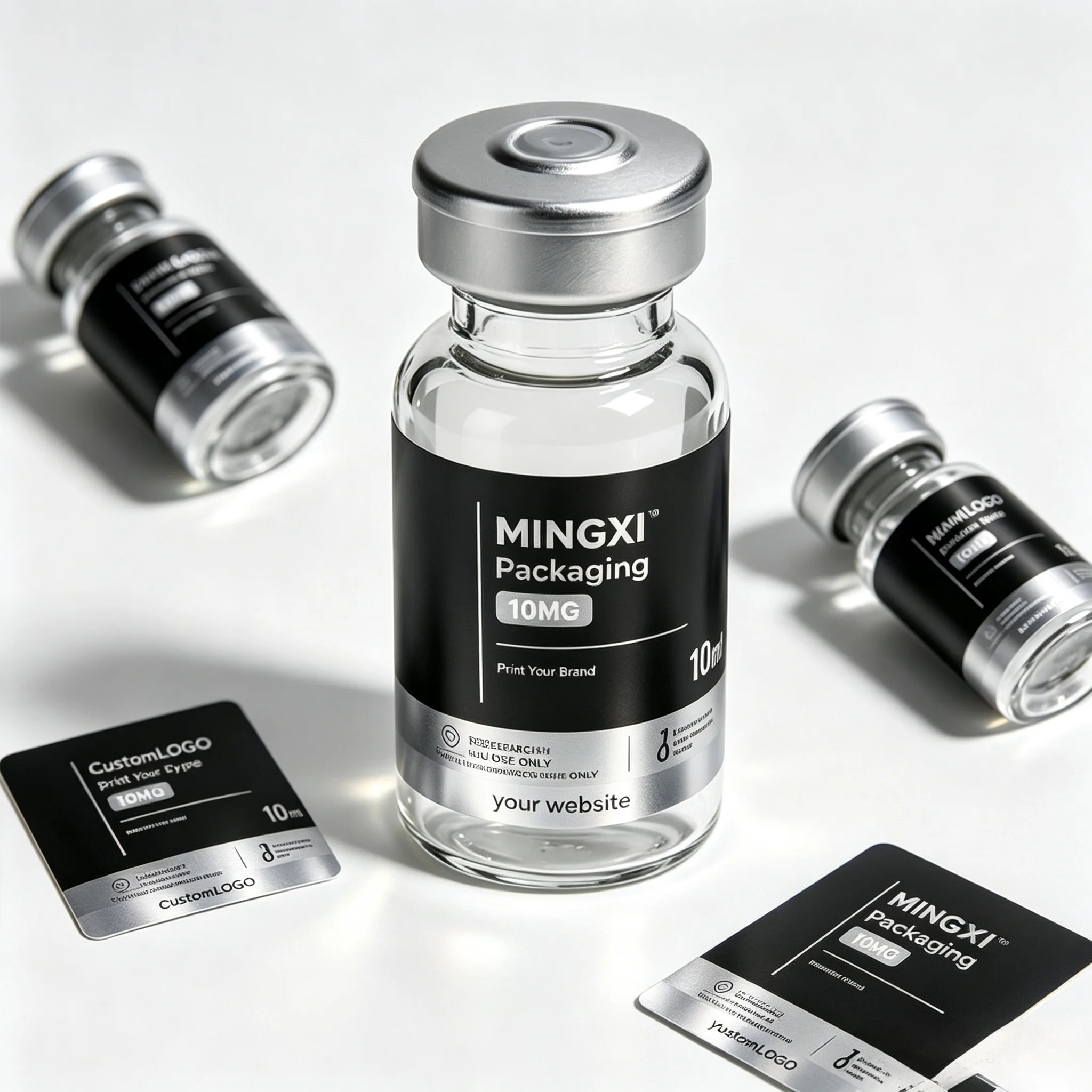 Waterproof & High Temp Resistant Precision Print Self‑Adhesive Labels for Peptide Injectable Health Supplement Glass Vials
