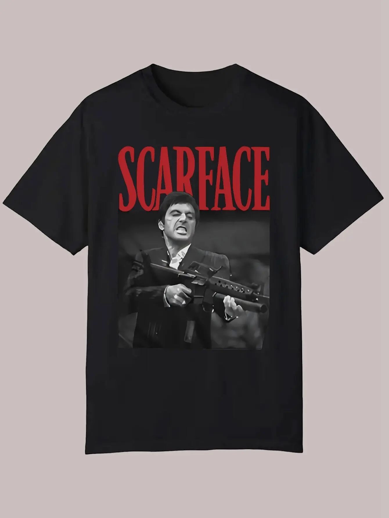 

Men'S Casual Summer T-Shirt - Scarface Graphic Print, Crew Neck, Short Sleeve, Polyester, Regular Fit