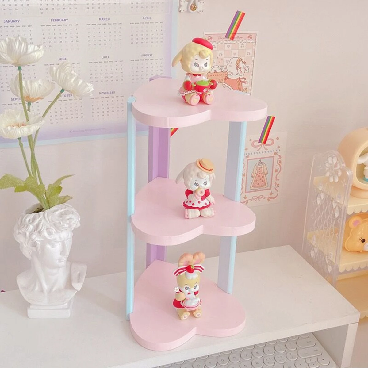 Cute Desktop Storage Rack 3 Layer Cosmetics Jewelry Rack Student Stationery Organizer Rack wood Kitchen Storage Rack Kawai