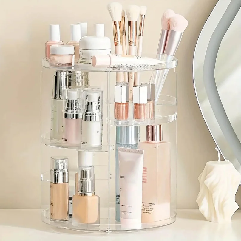 

360° Rotating Makeup Organizer, Spinning Bathroom Organizer Countertop, organizer for cosmetics,Cosmetic Holder Shelf,(Clear)