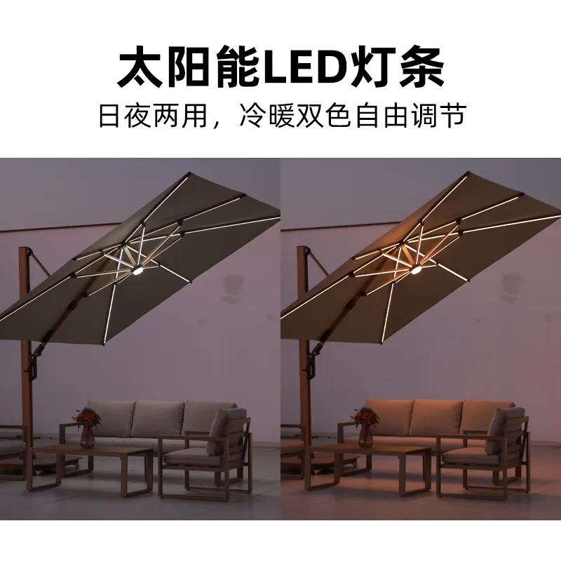 Rotating Adjustment Outdoor Parasol Garden Umbrella Villa Leisure Umbrella Solar Light Roman Umbrella