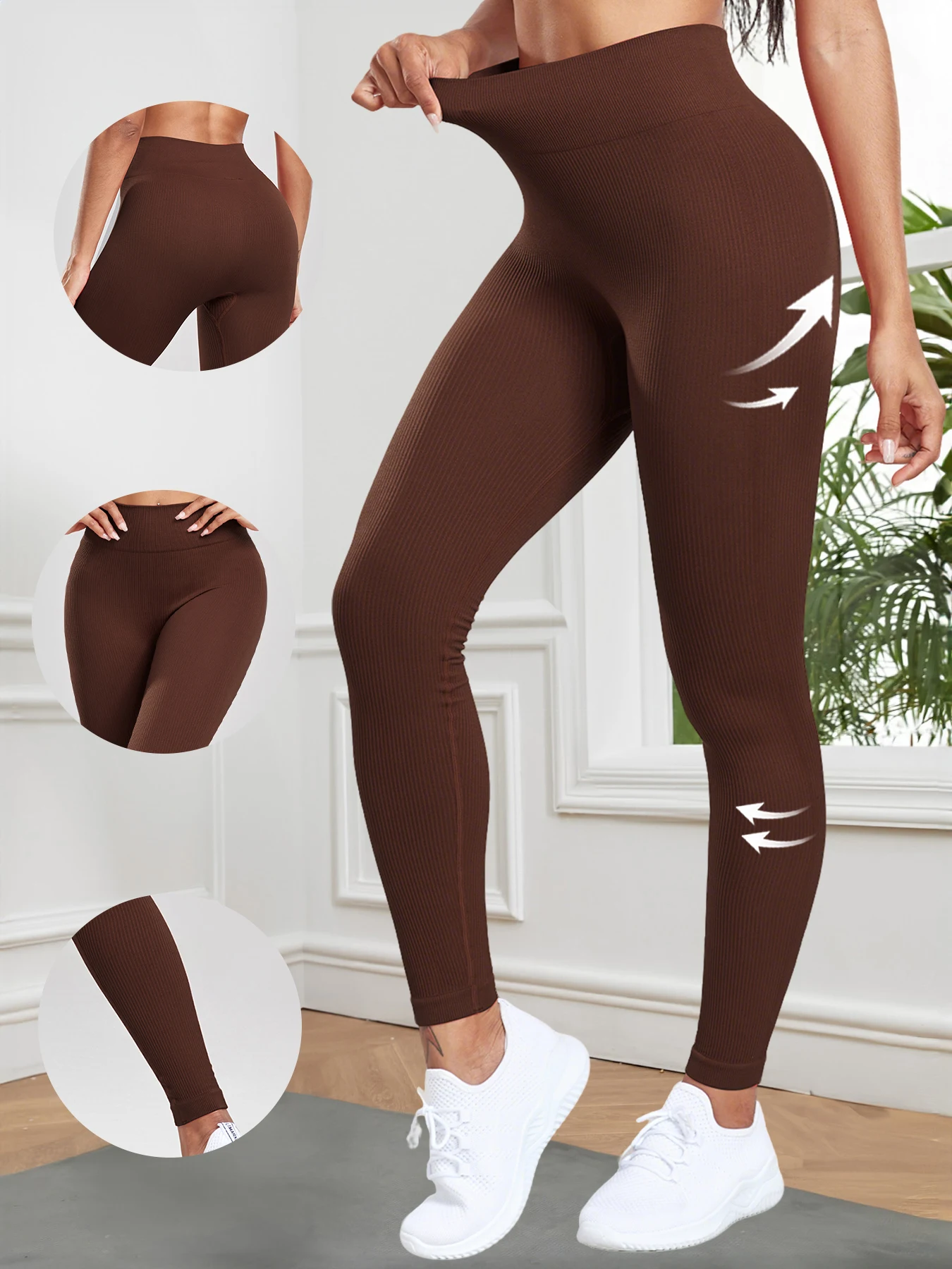 Leggings côtelés sans couture pour femmes, collants d'entraînement taille haute, couleur unie, pantalons de Fitness simples, vêtements décontractés