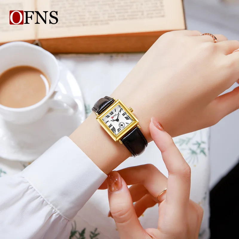 OFNS 1503 Fashionable and Elegant Women's Small Square Watch Light, Thin, Simple, High end Roman Scale Quartz Watch for Women