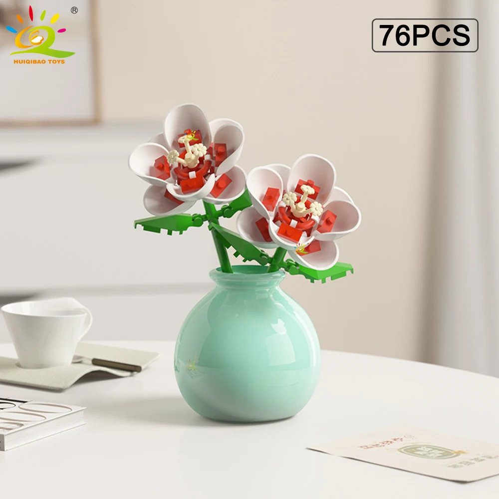 HUIQIBAO MOC Bloem met Vaas Model Bouwsteen DIY Eeuwige Boeket Thuis Bureau Bureau Plant Decor Baksteen Meisje Gift Kinderen Speelgoed