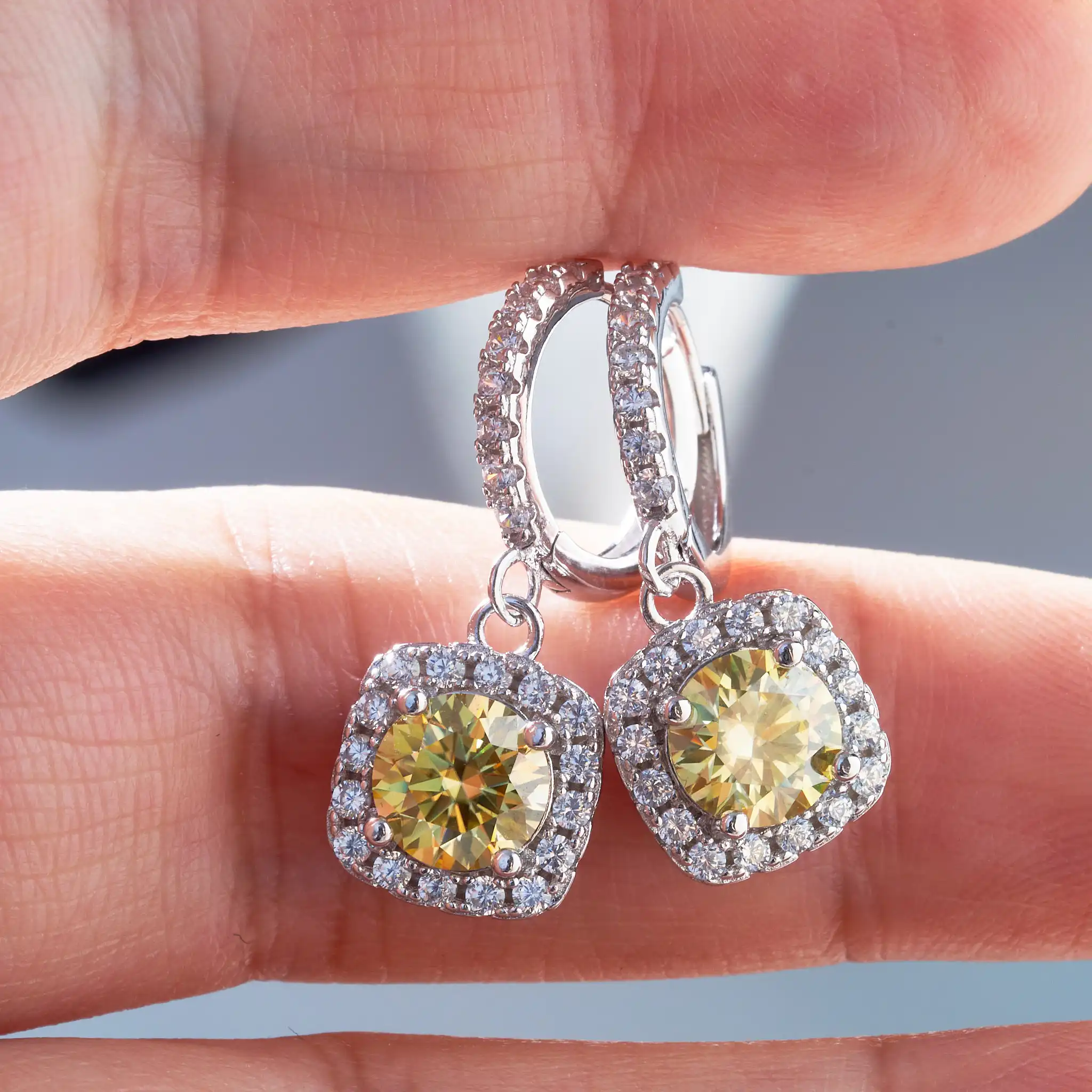 1ctX2 pcs women silver moissanite drop earrings for charm lady with black card pass diamond test female dating party gift