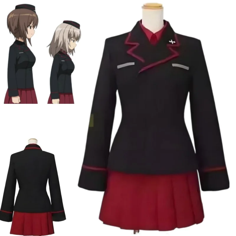 Maho Nishizumi Girls und Panzer Kuromorimine Cosplay Costume Black Military Jacket Red Pleated Skirt Anime Halloween Comic Con
