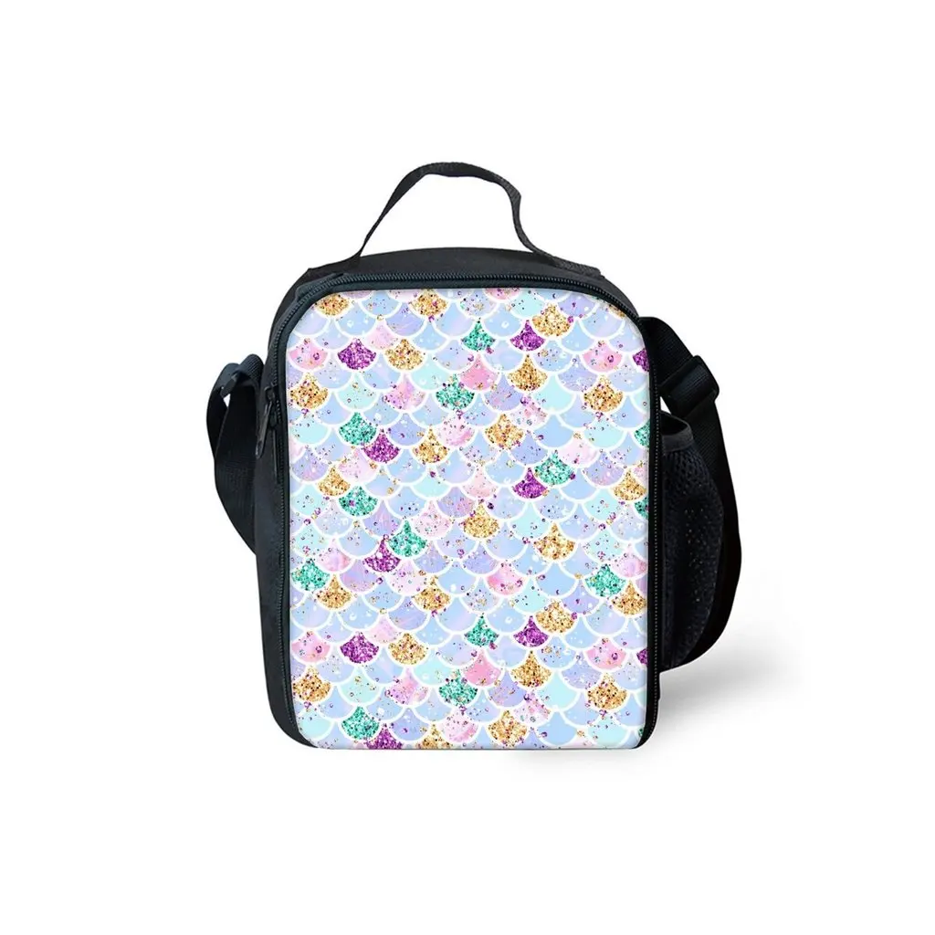 Mermaid Print Shoulder Strap Insulated Lunch Bags 2D Cartoon Boy/Girls Picnic Food Preservation Lunch Box Bag Thermal