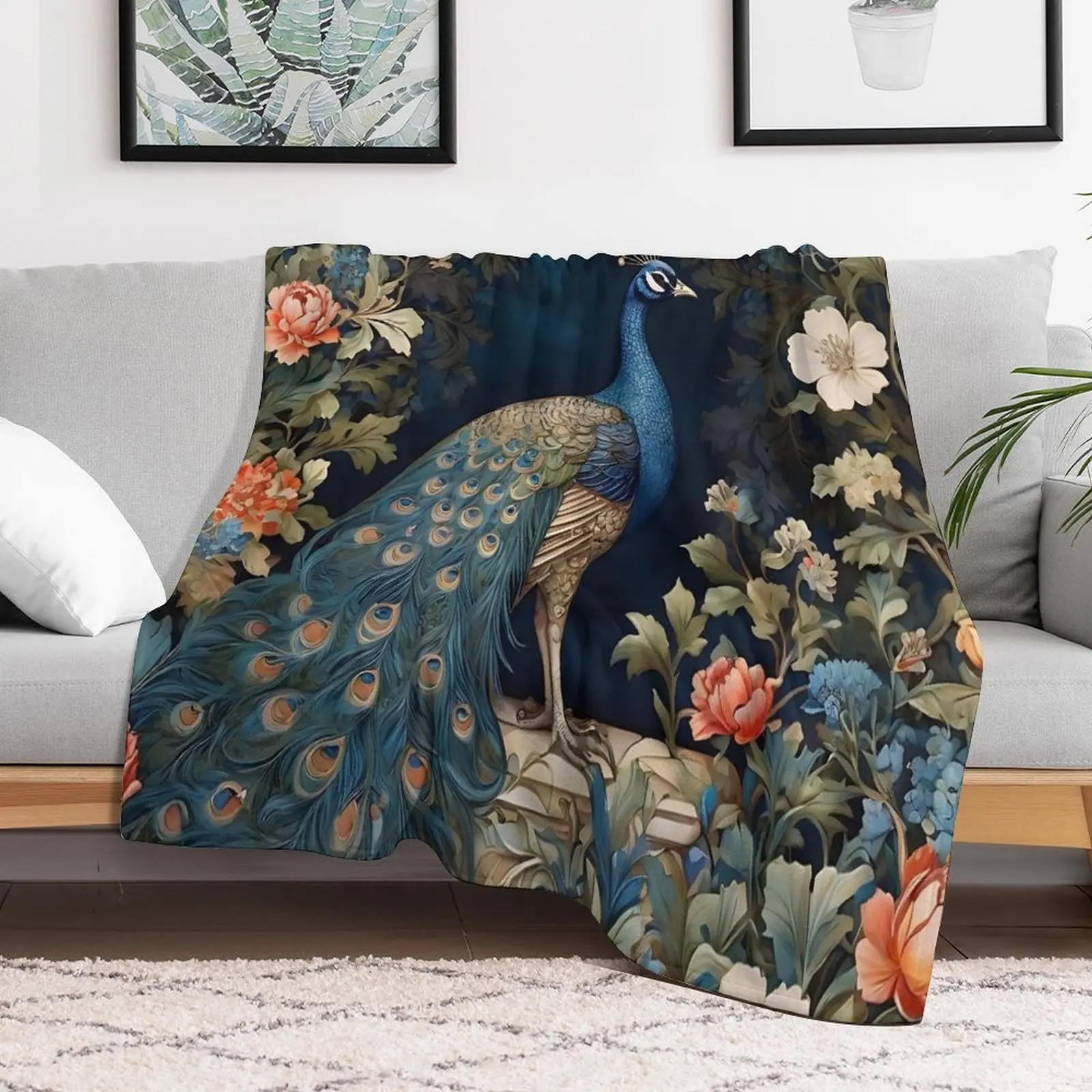 

William Morris Peacock Throw Blanket Shaggy Blankets For Sofas Stuffeds Bed covers Blankets