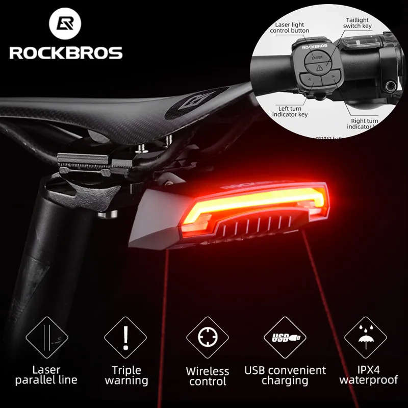 ROCKBROS Bicycle Rear Light Wireless IPX4 Waterproof USB Charging Taillight Remote Control Ultralight Lamp MTB Bike Accessories