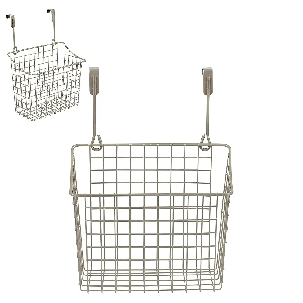 

Hanging Baskets For Organizing (Large, Satin Nickel) - Grid Over The Cabinet Wire Basket For Kitchen Or Bathroom - Door Hanging