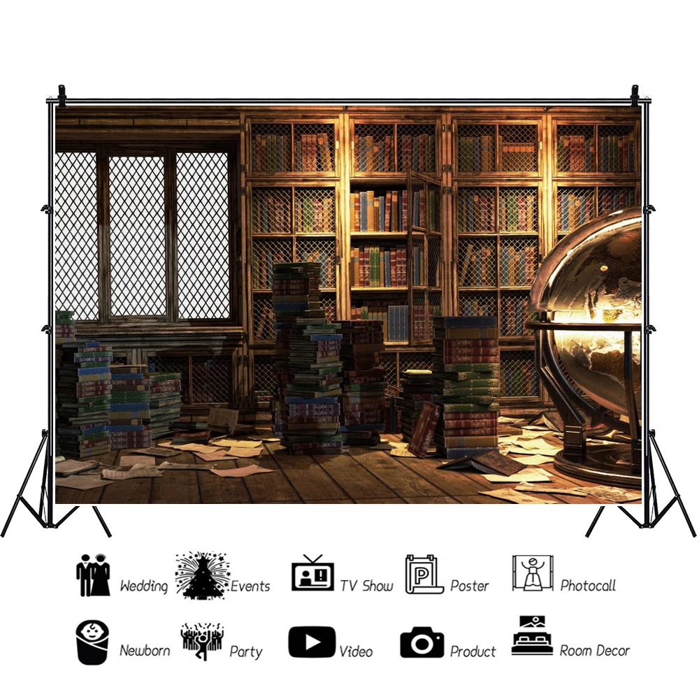 Laeacco-ビンテージスタイルの本棚,魔法の部屋の本棚,写真の背景,レトロな古い本棚,女の子のための芸術的なポートレートブック