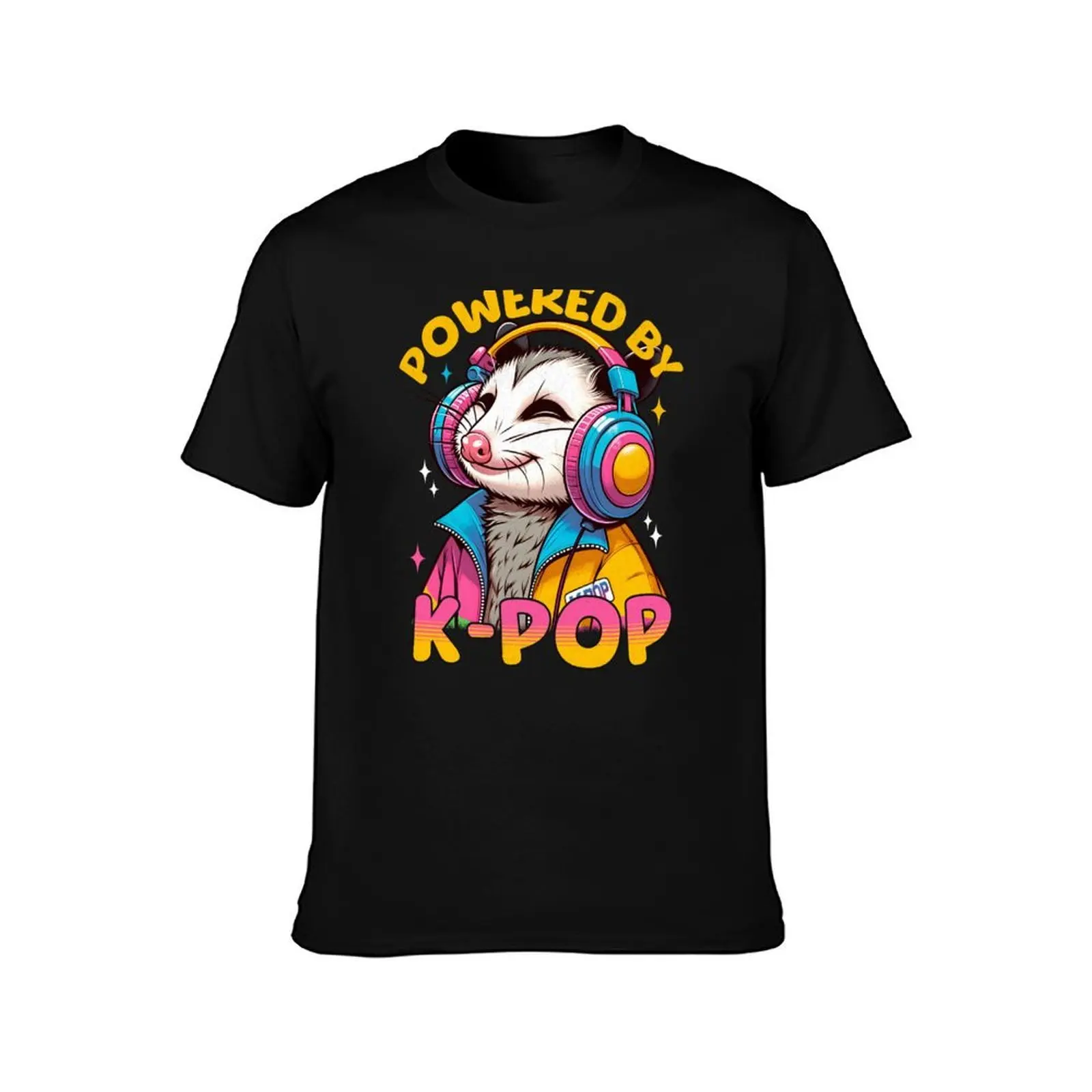 Powered By K Pop Opossum T-Shirt, Summer Casual Cotton Tee, Oversized Streetwear Tops, Vintage Graphic Print, Unisex Men Women