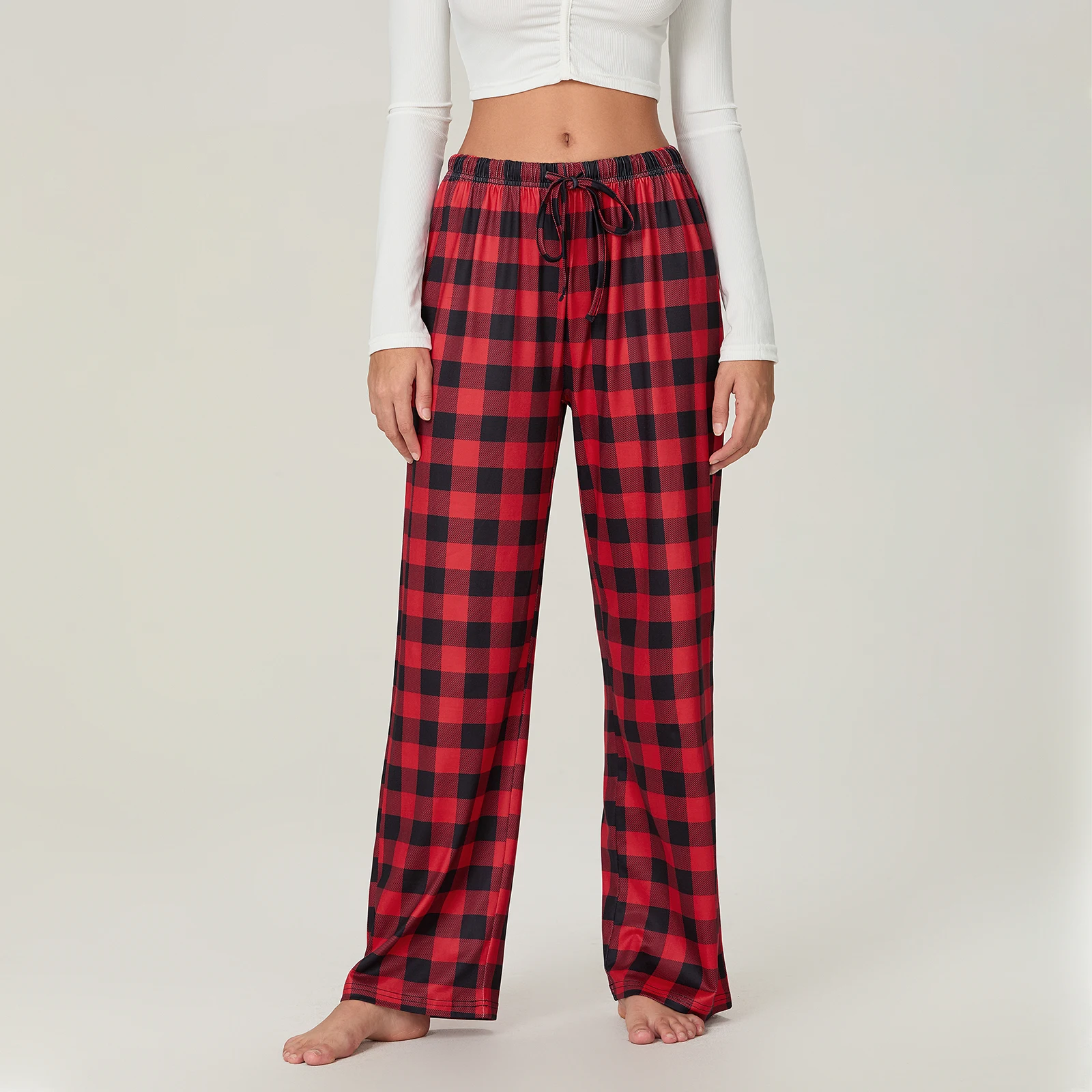 

Womens Y2K Christmas Pajamas Pants Classic Buffalo Plaid Print Drawstring Elastic Waist Sleep Bottoms 35Loungewear Long Trousers