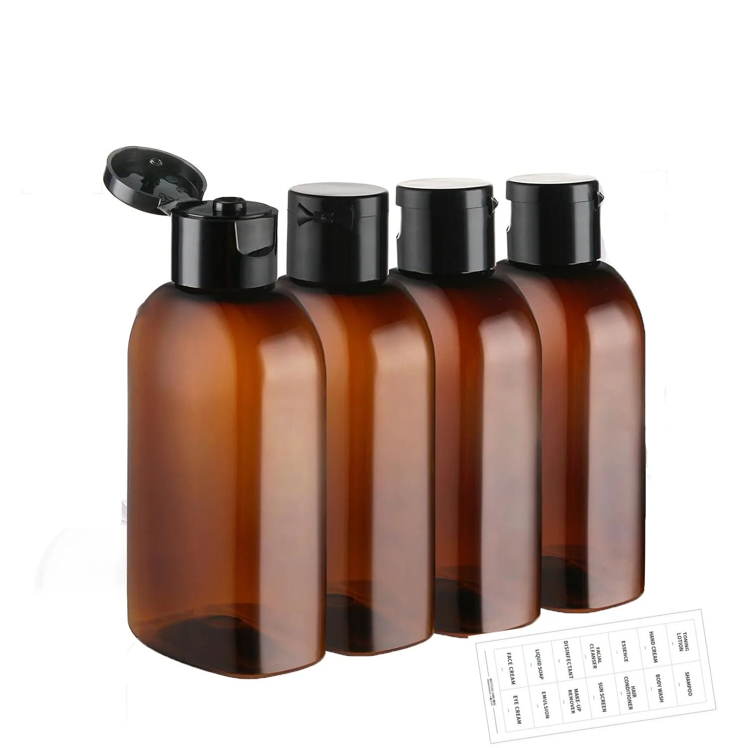 4 قطعة 100 مللي زجاجات السفر مع التسمية وحقيبة التخزين البني زجاجة بلاستيكية شفافة فارغة موزع شامبو حاوية متعددة الاستخدام