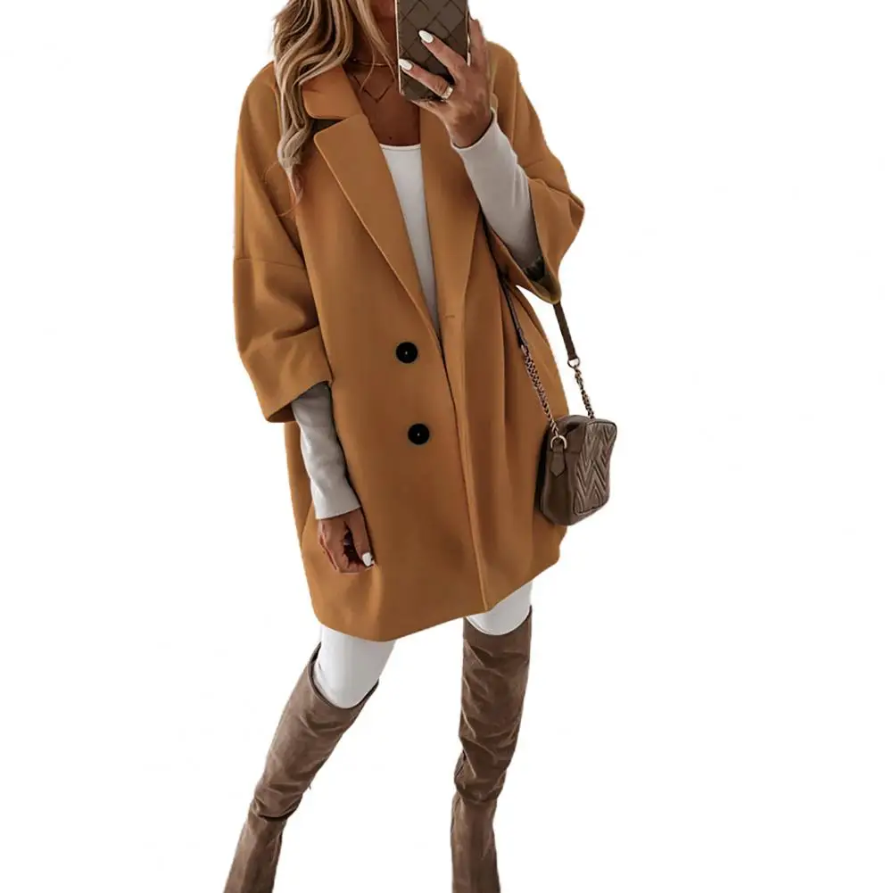 High-quality Long Coat  Stylish Girl Jacket  3/4 Sleeve Pockets Casual Women Jacket