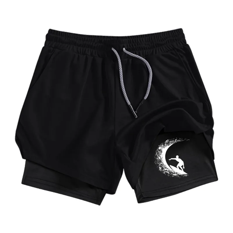 Fashion Men Double Layer Running Shorts Multi-Color Options with Compression 2-in-1Pockets Quick Dry Workout Comfortable Elastic