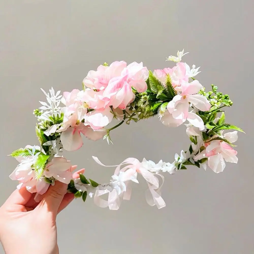 Bohemian Floral Wreath Headband Ribbon Fairy Headpiece Forest Wedding Party Travel Photography Decoration Hair Accessories