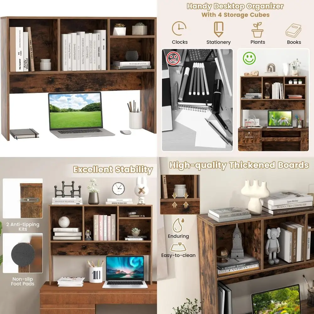 

Multipurpose 4-Shelf Bookshelf Storage Hutch for Computer Desk, Dressing Table, Tabletop Display Rack, Countertop Organizer