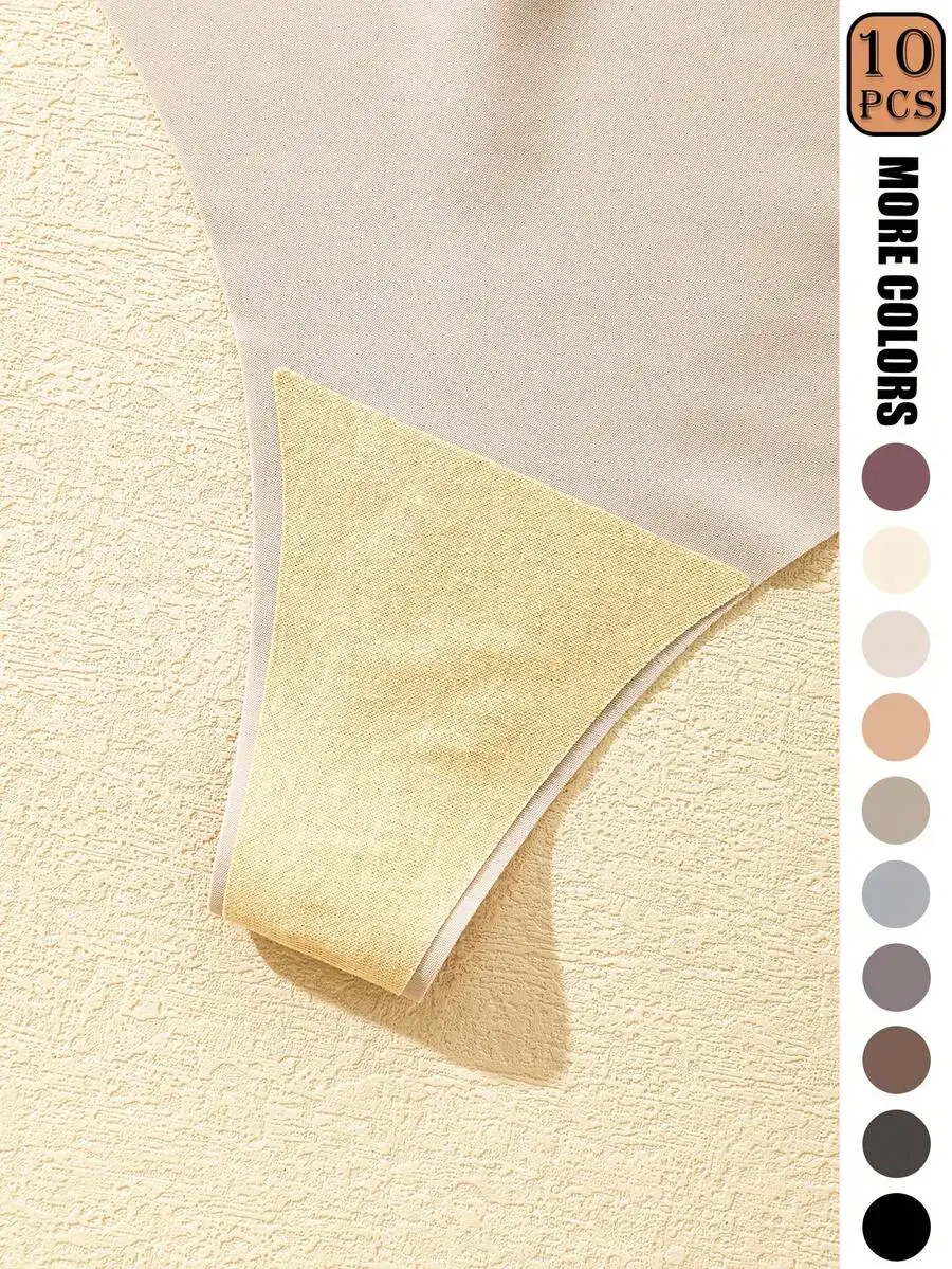10pcs Seamless Womens Thong Panties Maillard Tones Soft Nylon Blend Low-Rise Stretch Opaque Underwear