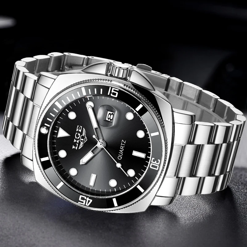 LIGE Fashion Business Watch Men 3ATM Waterproof Luminous Men's Quartz Wristwatches Outdoor Sport Diving Chronograph Montre homme