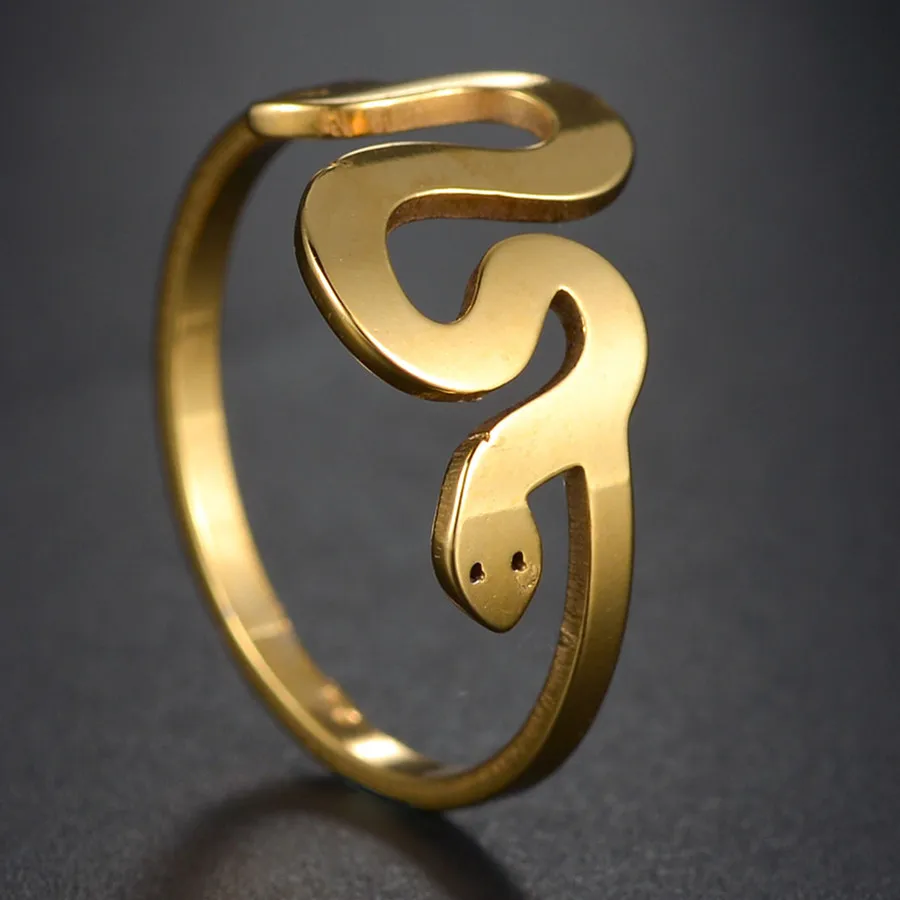 Fashion Snake Punk Vintage Rings For Women Men Hip Hop Open Gold Stainless Steel Homme Gothic Wedding Jewelry anillos