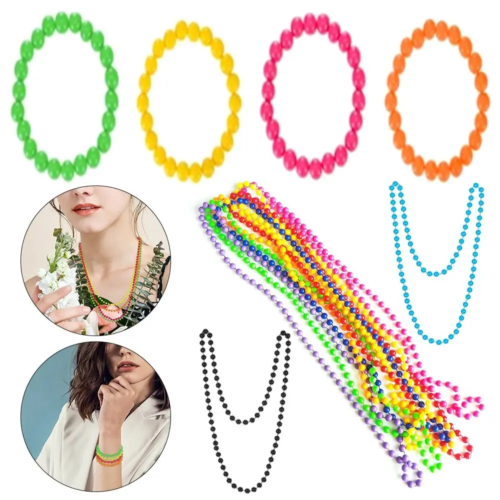 4/8PCS Colorful Beads Necklace Bracelet Set Connected Beads Neon Bracelet Fluorescent Bohemian Choker