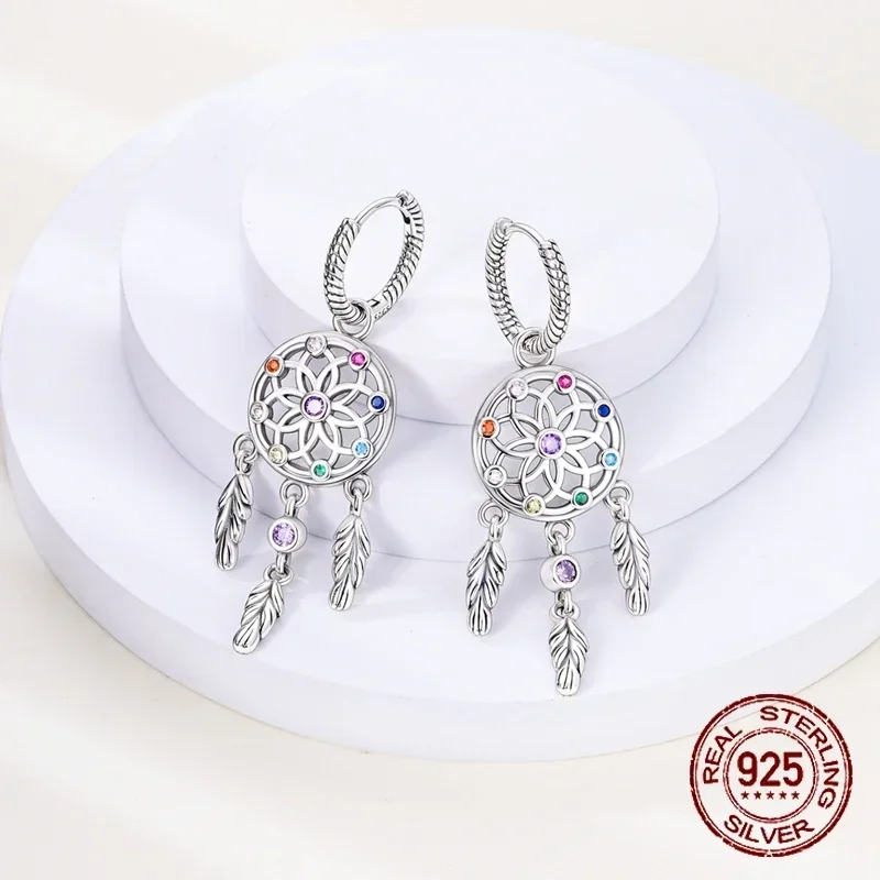 925 Sterling Silver Dreamcatcher anting-anting untuk wanita indah berwarna zirkon lipstik parfum palet cat anting-anting perhiasan
