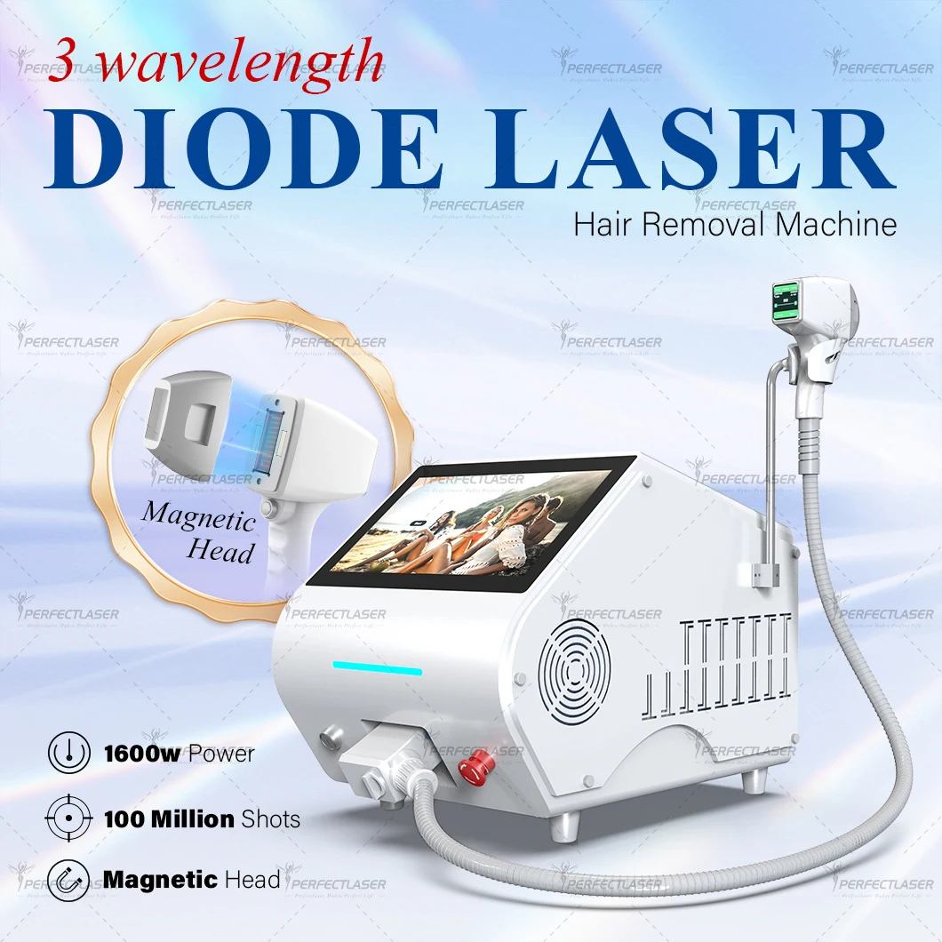 Perfectlaser Diode Laser Hair Removal Machine 3 Wavelength 808 755 1064nm Full Body Painless Portable Freezing Point Epilator