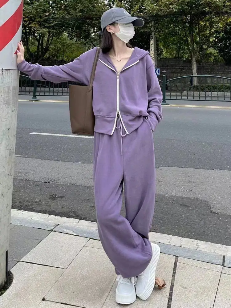 

Повседневный комплект спортивной одежды Dopamine, женские свободные широкие брюки, утягивающий свитшот из двух предметов, корейская мода, весенне-осенний наряд