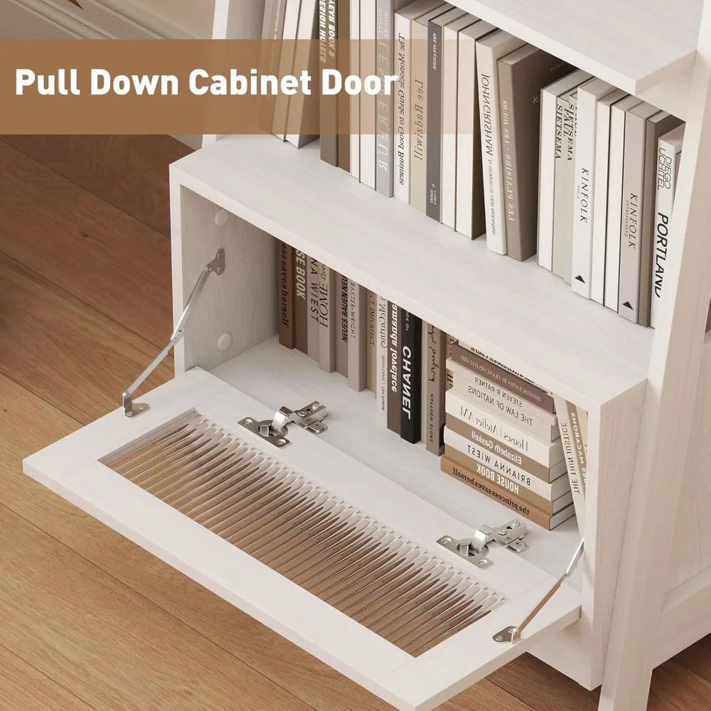 Libreria alta moderna a 4 livelli in legno massello con portaoggetti, 63 ante alte, libreria da soggiorno