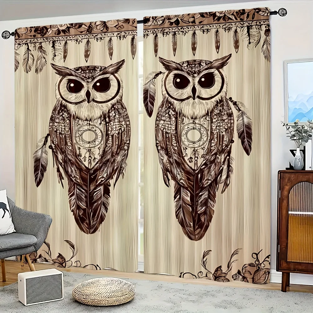 Vintage Nighthawk Bird Rod Pocket Window Curtains 2 Panel Retro Hawk Wildlife Curtains for Living Room Decor