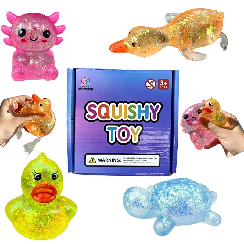 Maltose Shining Duck / Turtle Squishy Toy Soft Cute Aurora  Axolotl Stress Ball Fidget Squeeze Toy Relieve Anxiety Autism Gifts