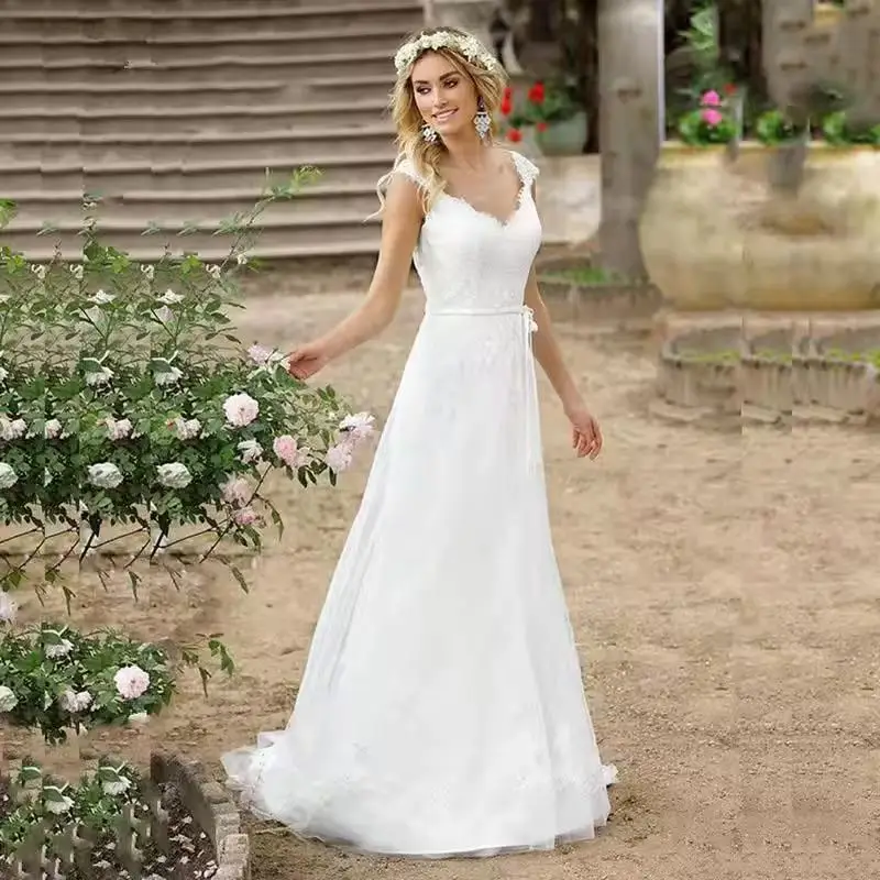 Elegant and Beautiful Cap Sleeves Lace A Mermaid Beach Wedding Dress 2026 Bridal Dress Customizable Color