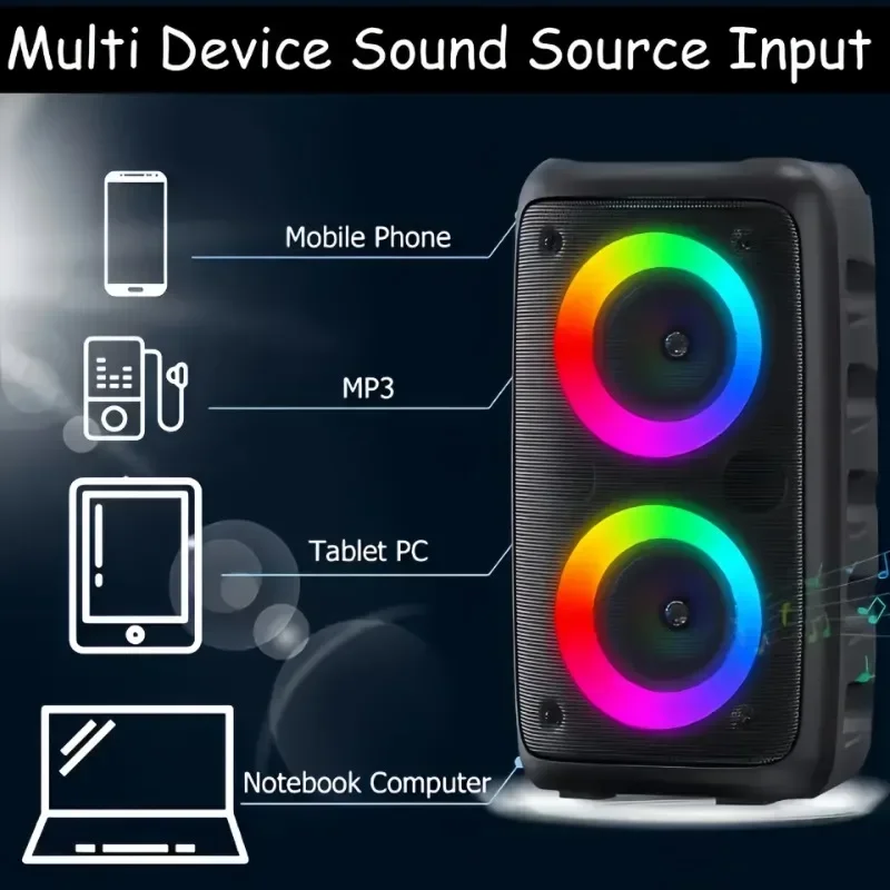 Double 3 Inch Supper Bass Wireless Portable HIFI Audio Wired Mic Colorful Light DJ Party Karaoke Bluetooth Speaker HY-3317